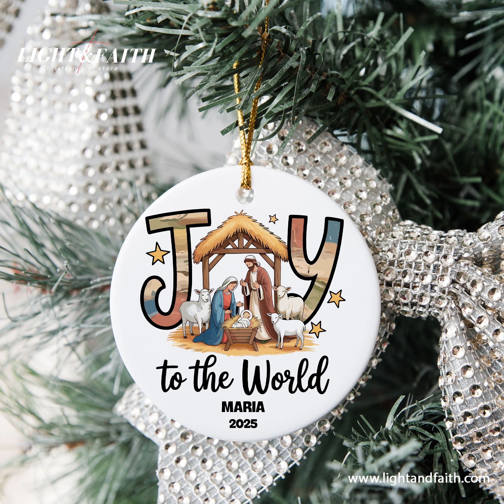 Joy to the World Nativity Scene Christmas Ornament, Personalized Christian Ornament 2025, Religious Holiday Decoration, Xmas Tree Decor DCLAF32